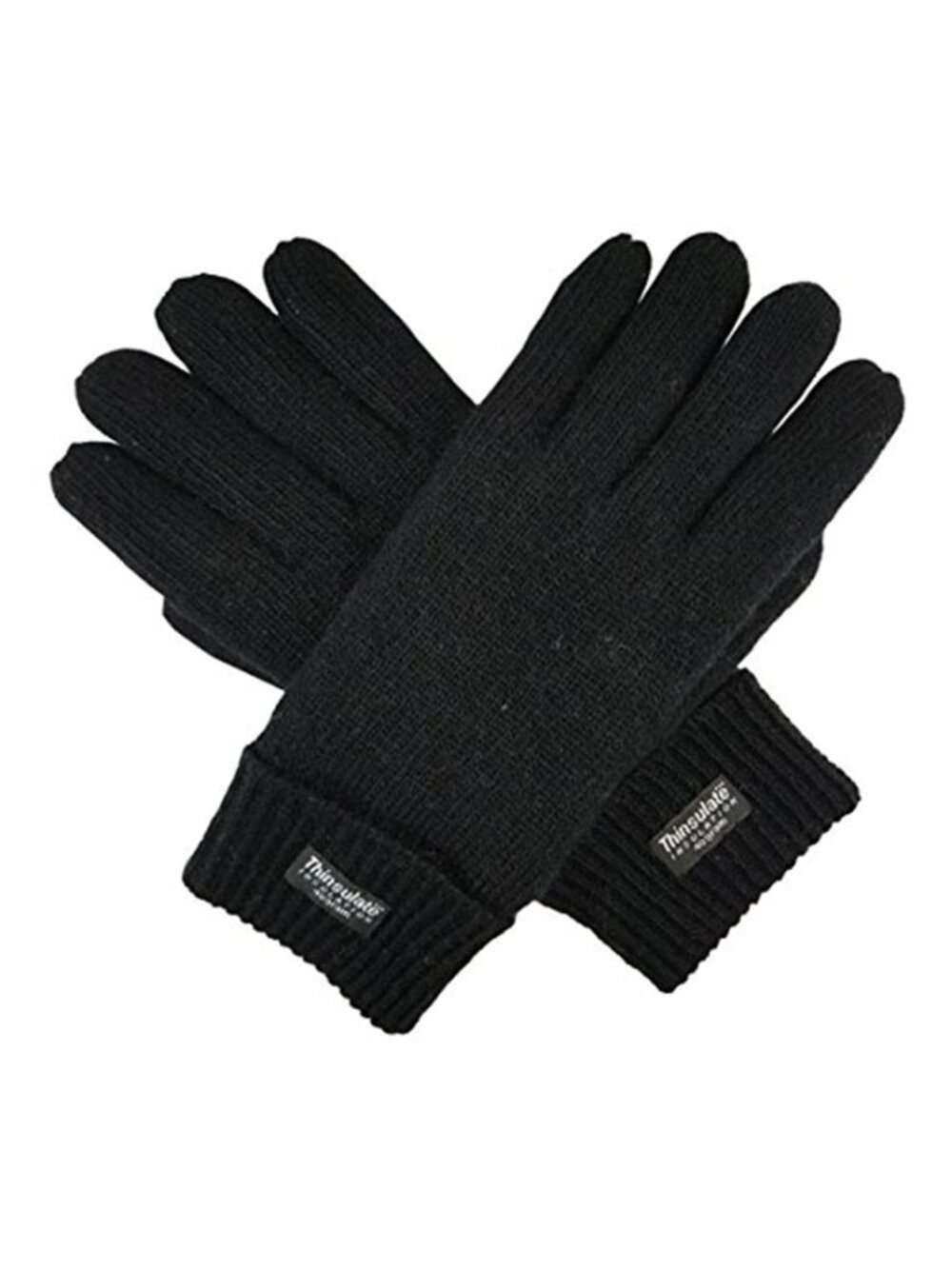 Mens Black Wool Fleece Lined Knit Gloves Warm Winter Wrist Coverage Small Med